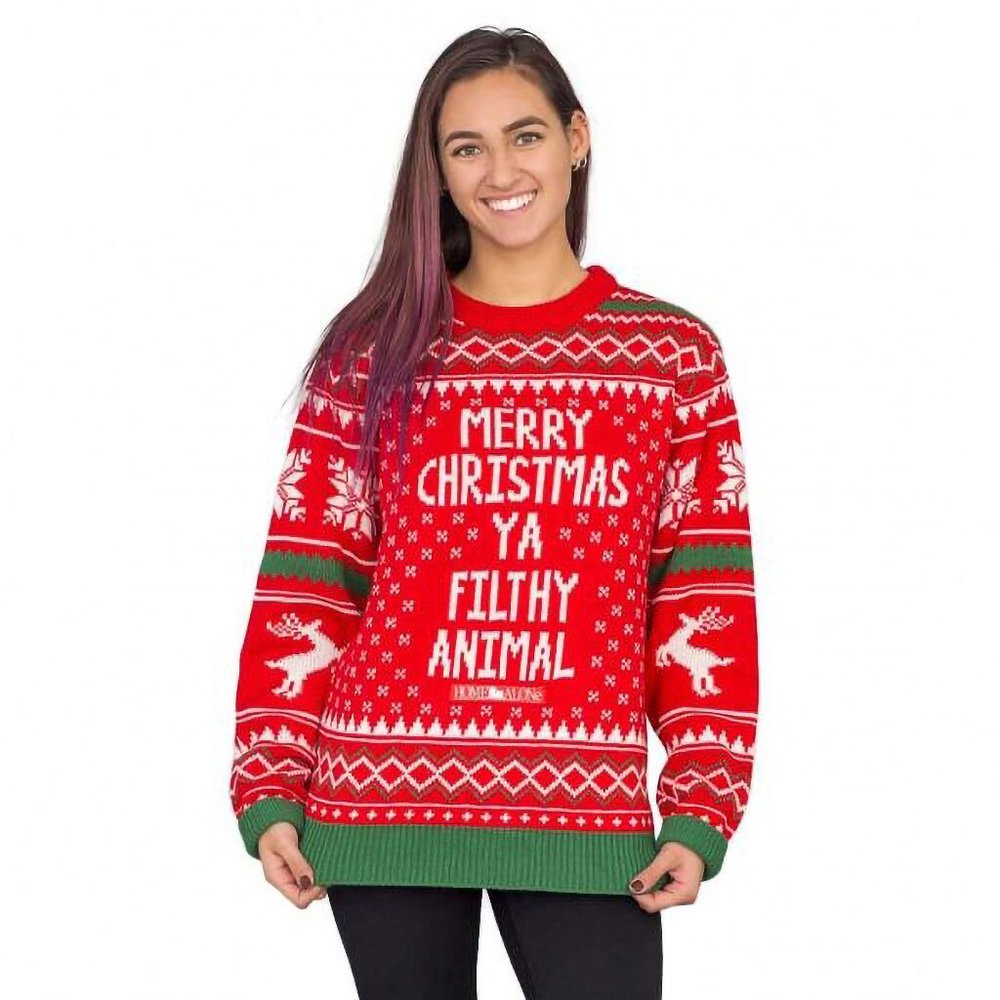 Women’s Merry Christmas Ya Filthy Animal Ugly Christmas Sweater with Reindeer